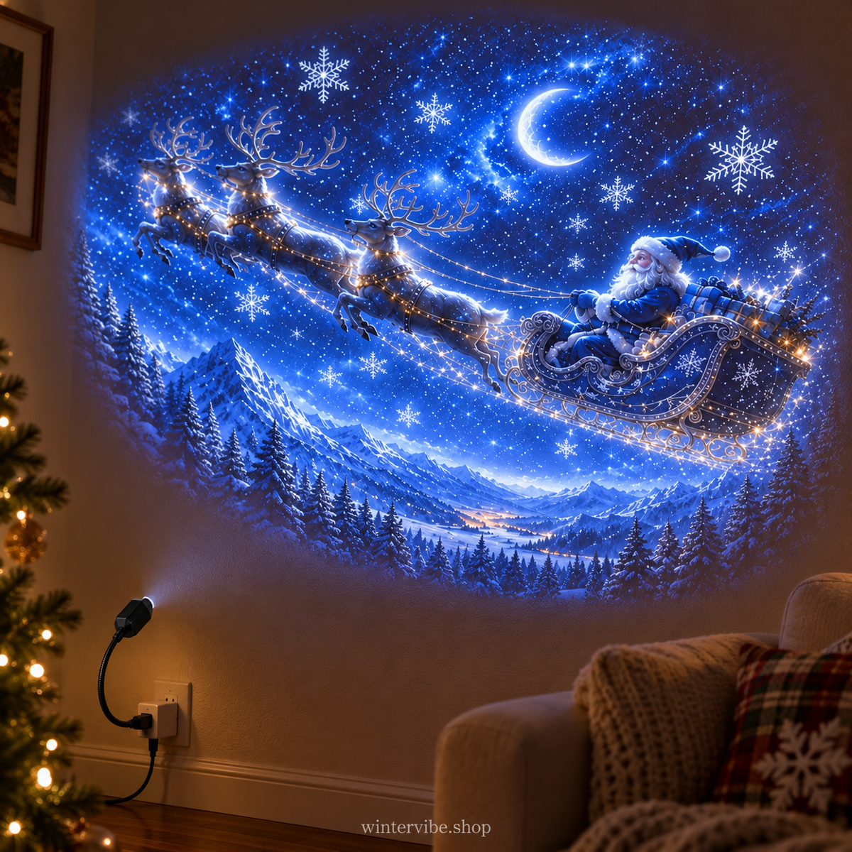 Weihnachtlicher USB-Projektor – 8 festliche Motive für Wand und Decke