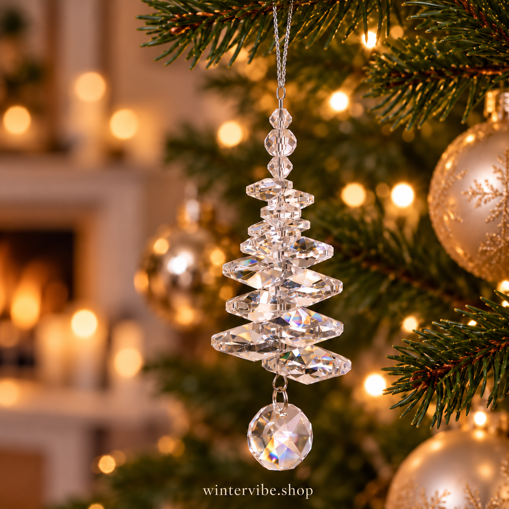 Funkelnde Weihnachtsbaum-Anhänger in Kristalloptik – 6er-Set