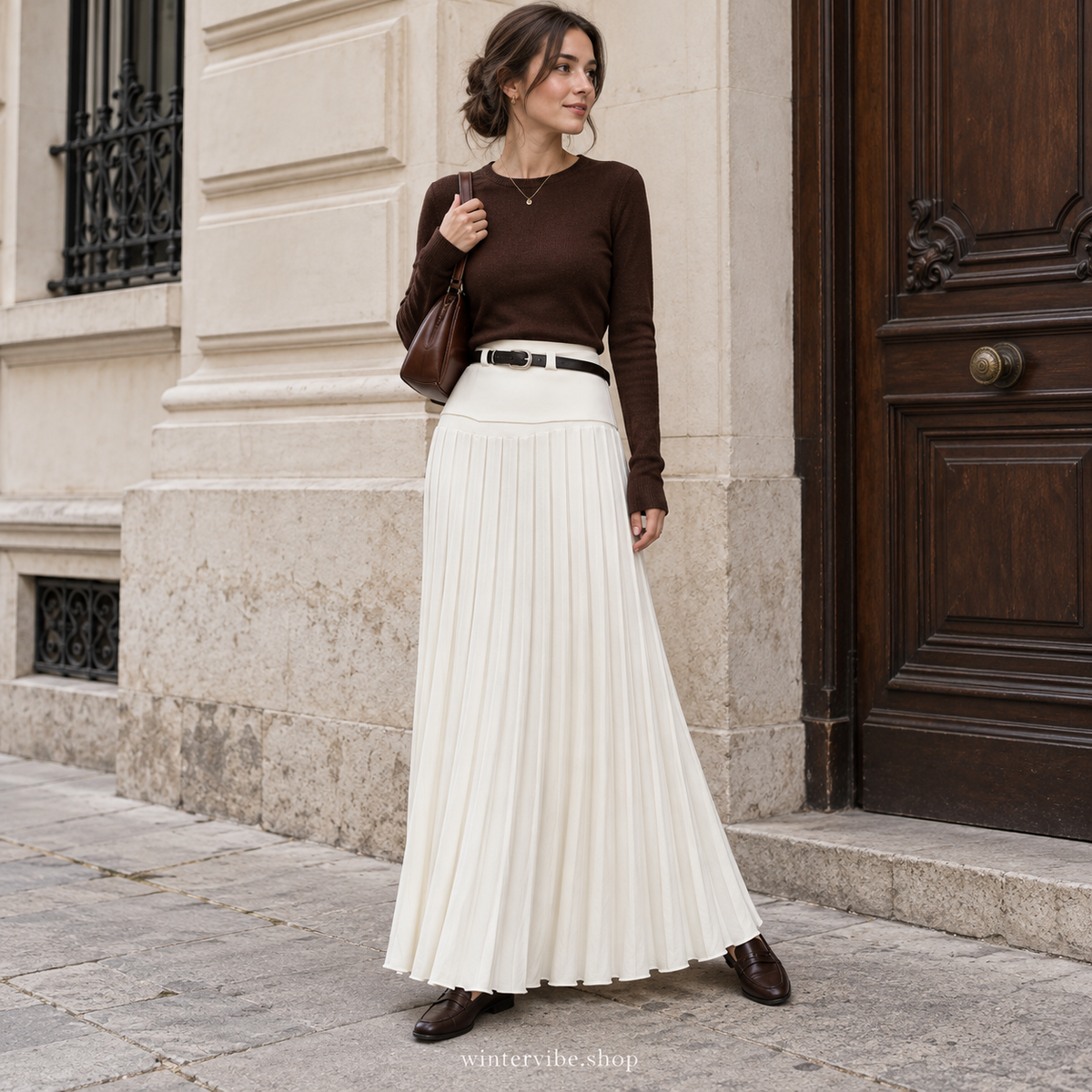 Eleganter Damen-Maxirock mit Plisseefalten – Zeitlos in Beige & Cremeweiß