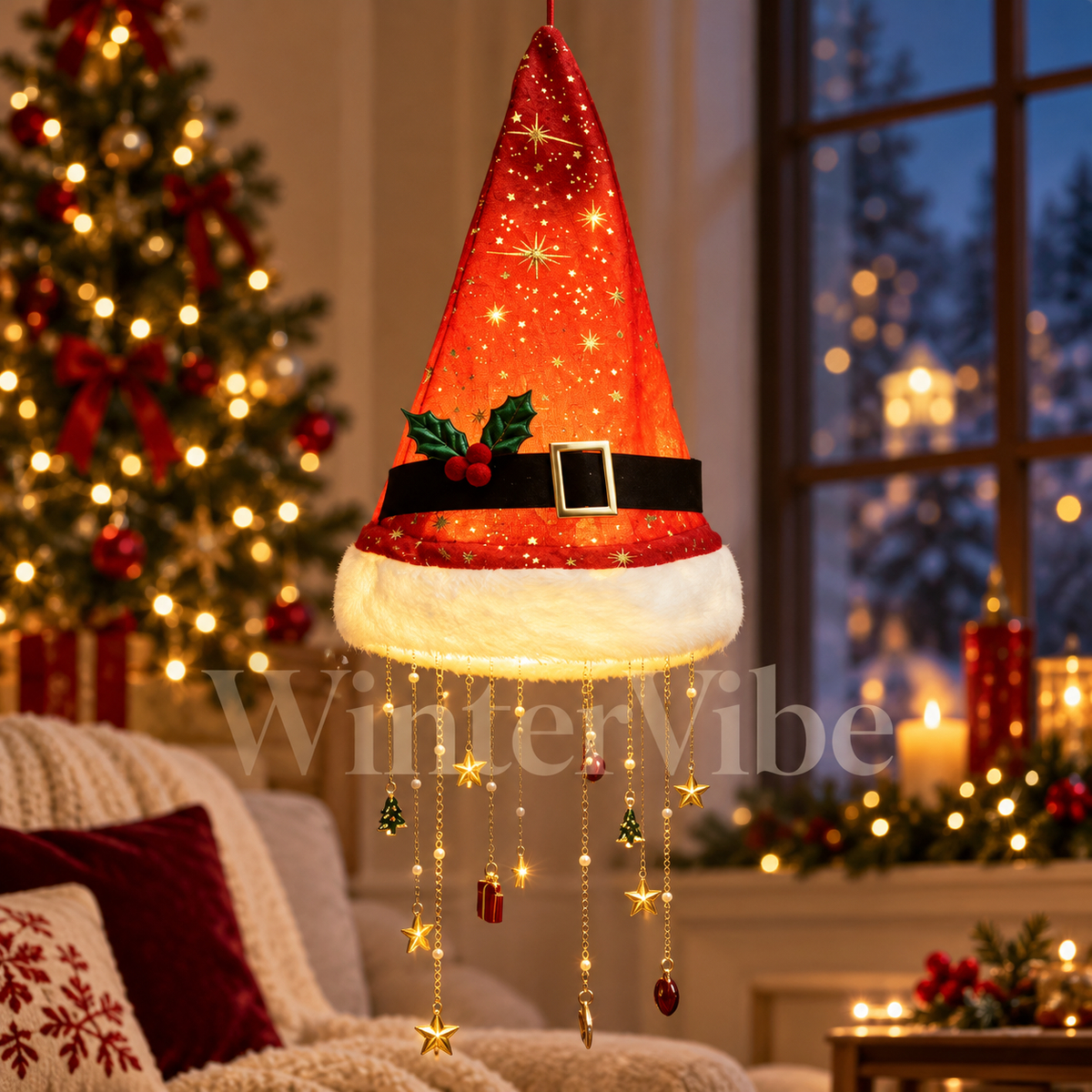 3pcs Leuchtende Weihnachtsmütze zum Aufhängen – mit warmem LED-Licht und dekorativen Anhängern