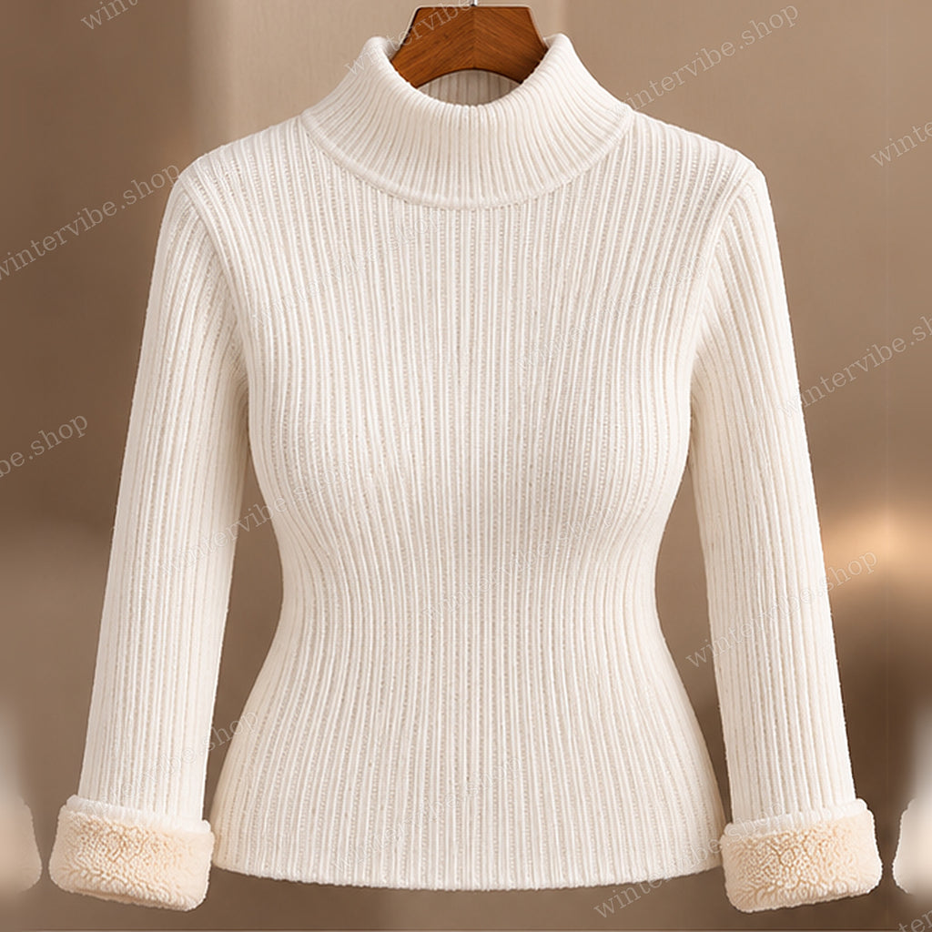Damen-Rollkragenpullover mit Rippstrick und kuscheligem Innenfutter – Elegant & Warm durch den Winter ❄️🤍