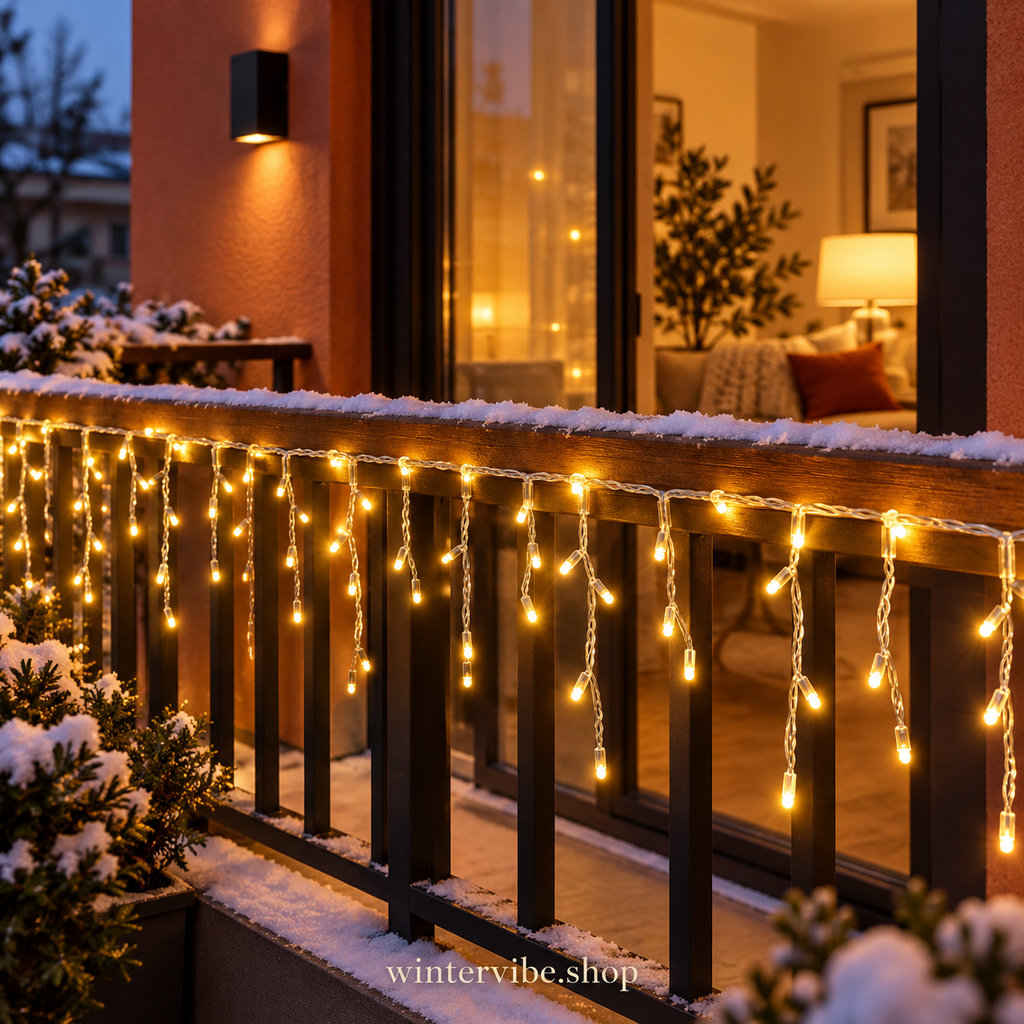 LED-Eiszapfen-Lichterkette in Warmweiß – mit 8 Leuchtmodi & Timer