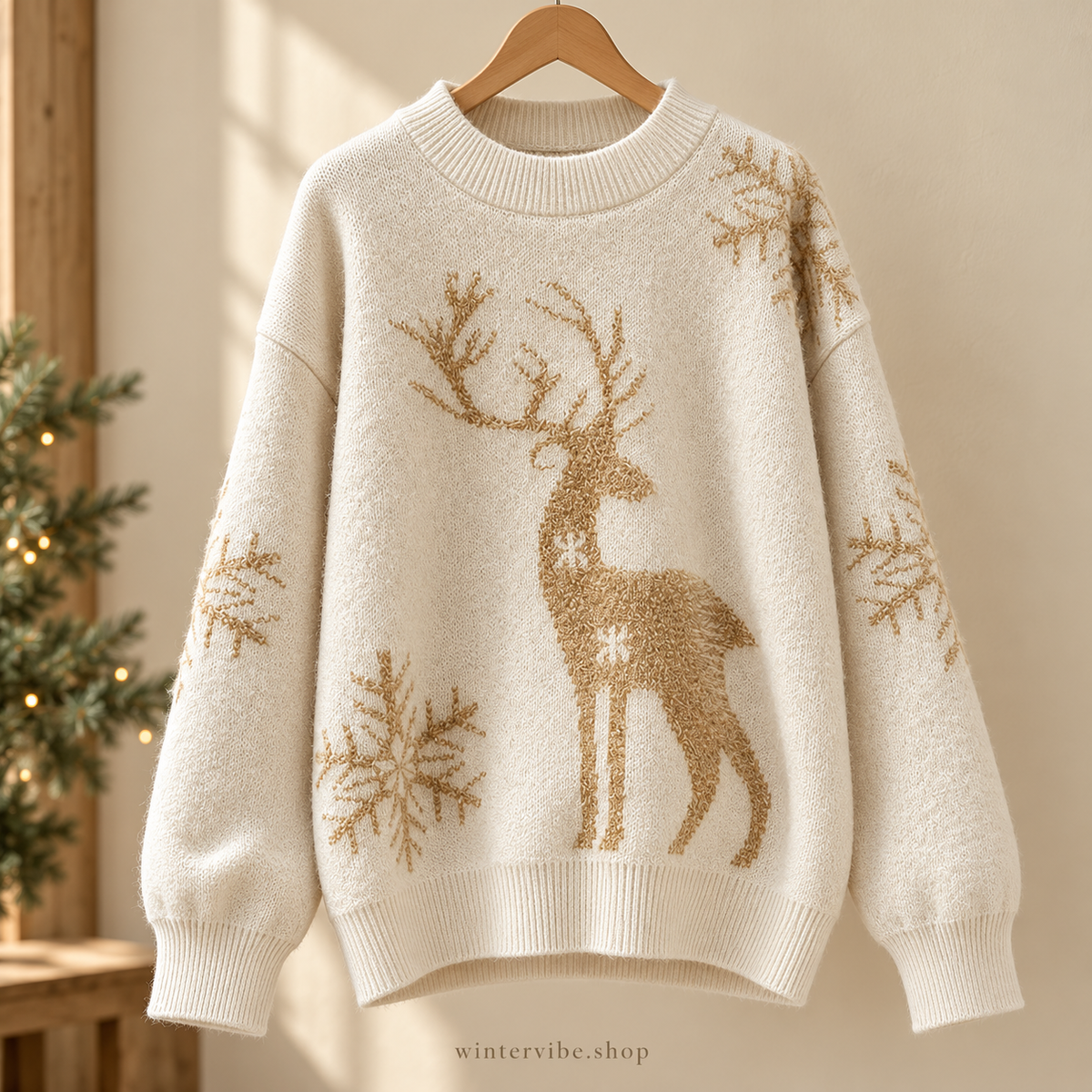 Damen-Weihnachtspullover mit Hirschmotiv & Schneeflocken – in 2 Farben
