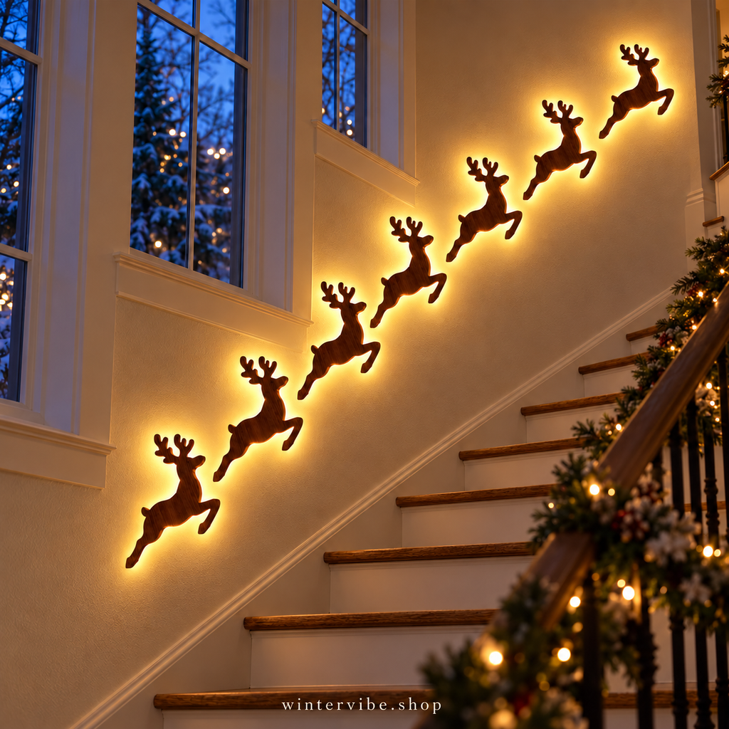 Rennes lumineux aspect bois – lot de 7 pour une décoration de Noël chaleureuse