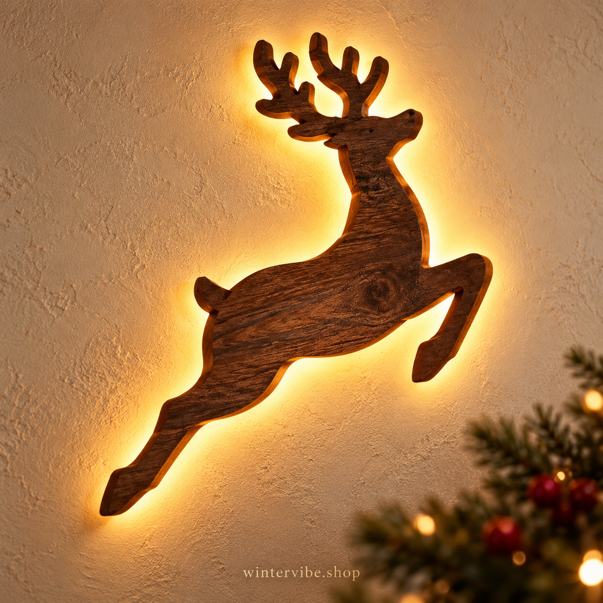 Leuchtende Rentiere in Holzoptik – 7er-Set für stimmungsvolle Weihnachtsdekoration