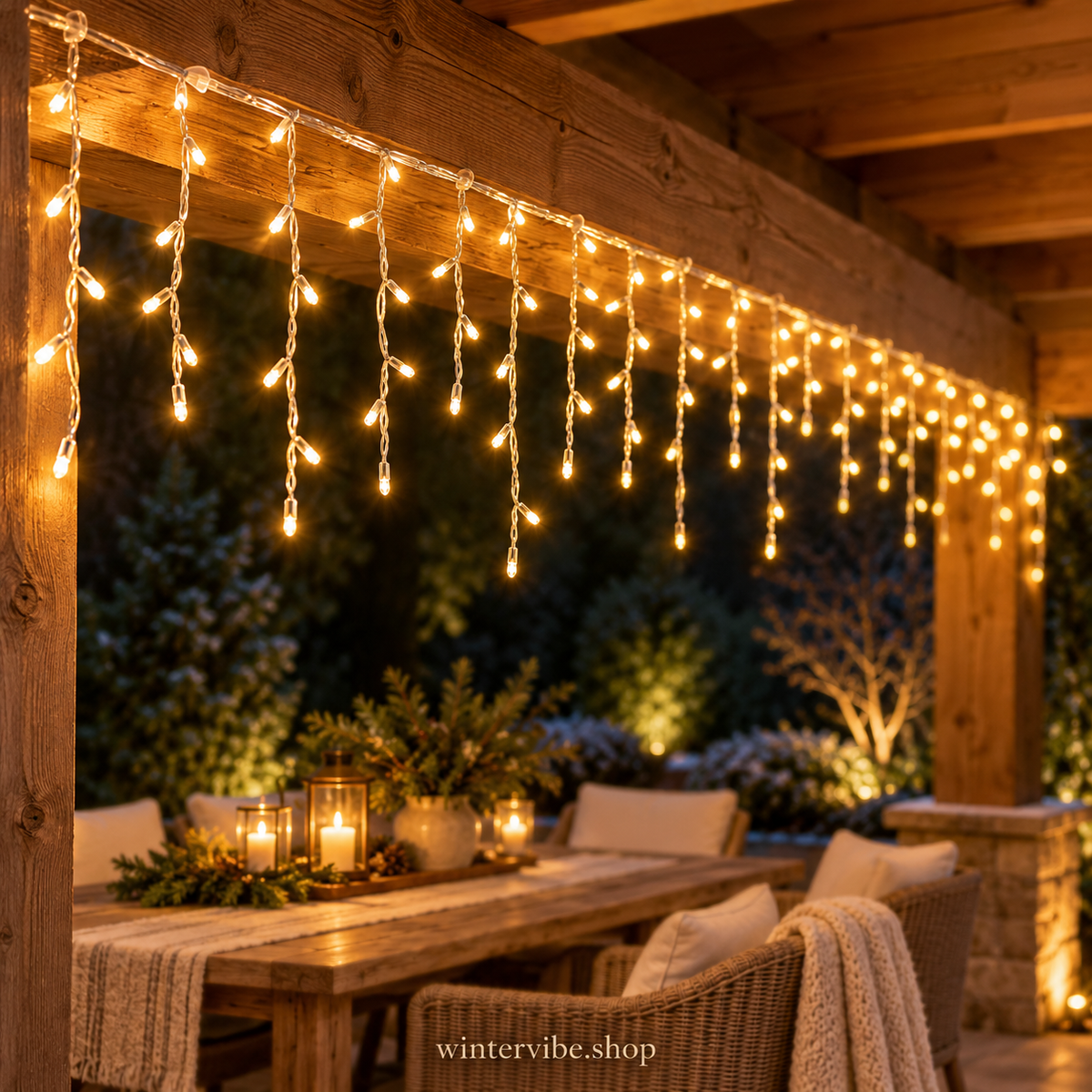 LED-Eiszapfen-Lichterkette in Warmweiß – mit 8 Leuchtmodi & Timer