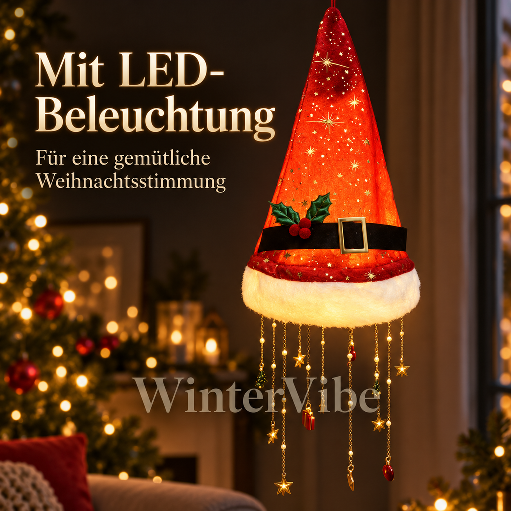 3pcs Leuchtende Weihnachtsmütze zum Aufhängen – mit warmem LED-Licht und dekorativen Anhängern