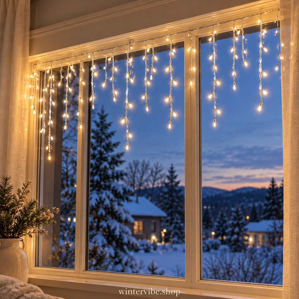 LED-Eiszapfen-Lichterkette in Warmweiß – mit 8 Leuchtmodi & Timer