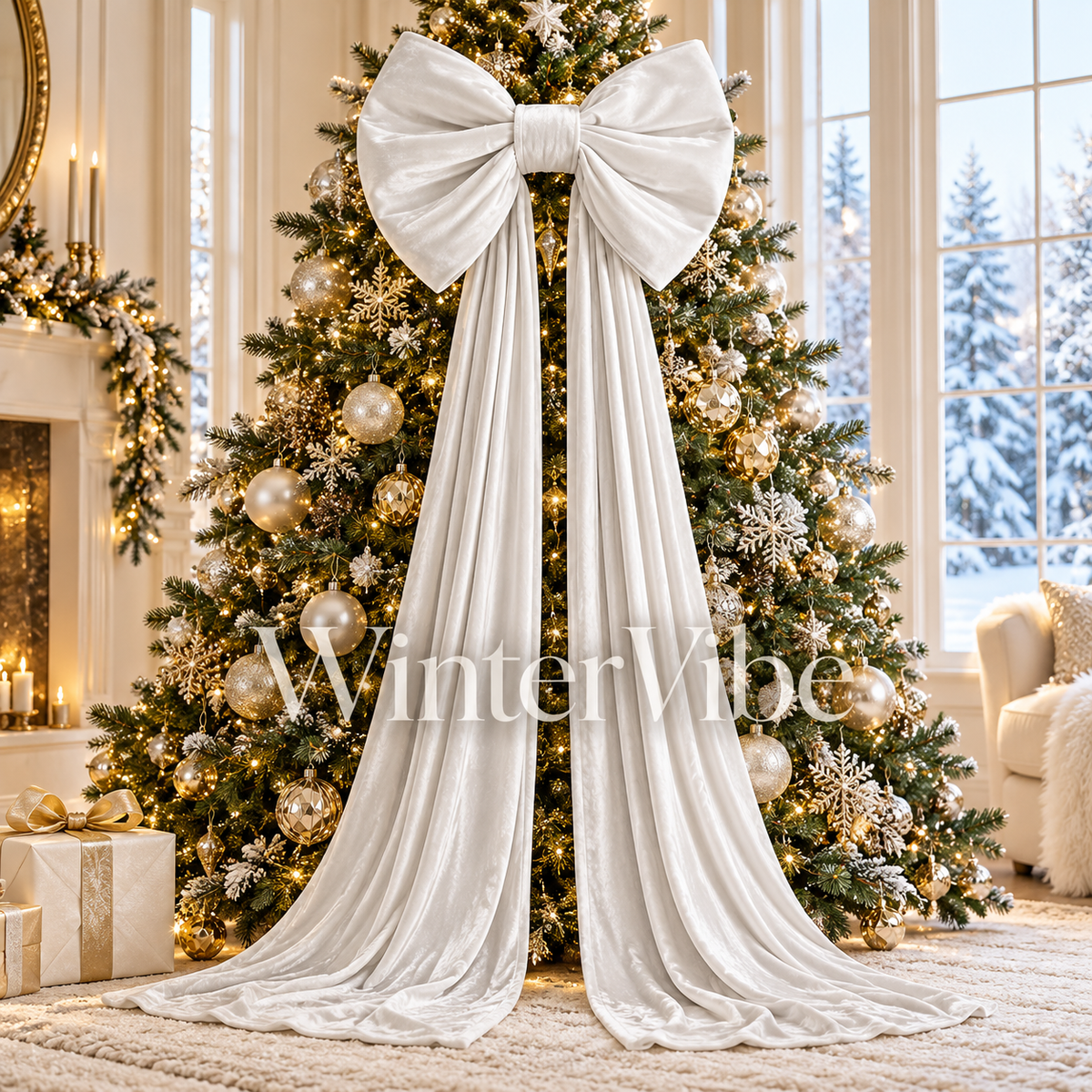 Große Weihnachtsschleife aus Samt mit langen Bändern – für Weihnachtsbaum, Wand und festliche Dekoration