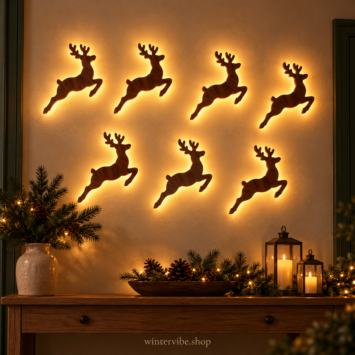 Leuchtende Rentiere in Holzoptik – 7er-Set für stimmungsvolle Weihnachtsdekoration