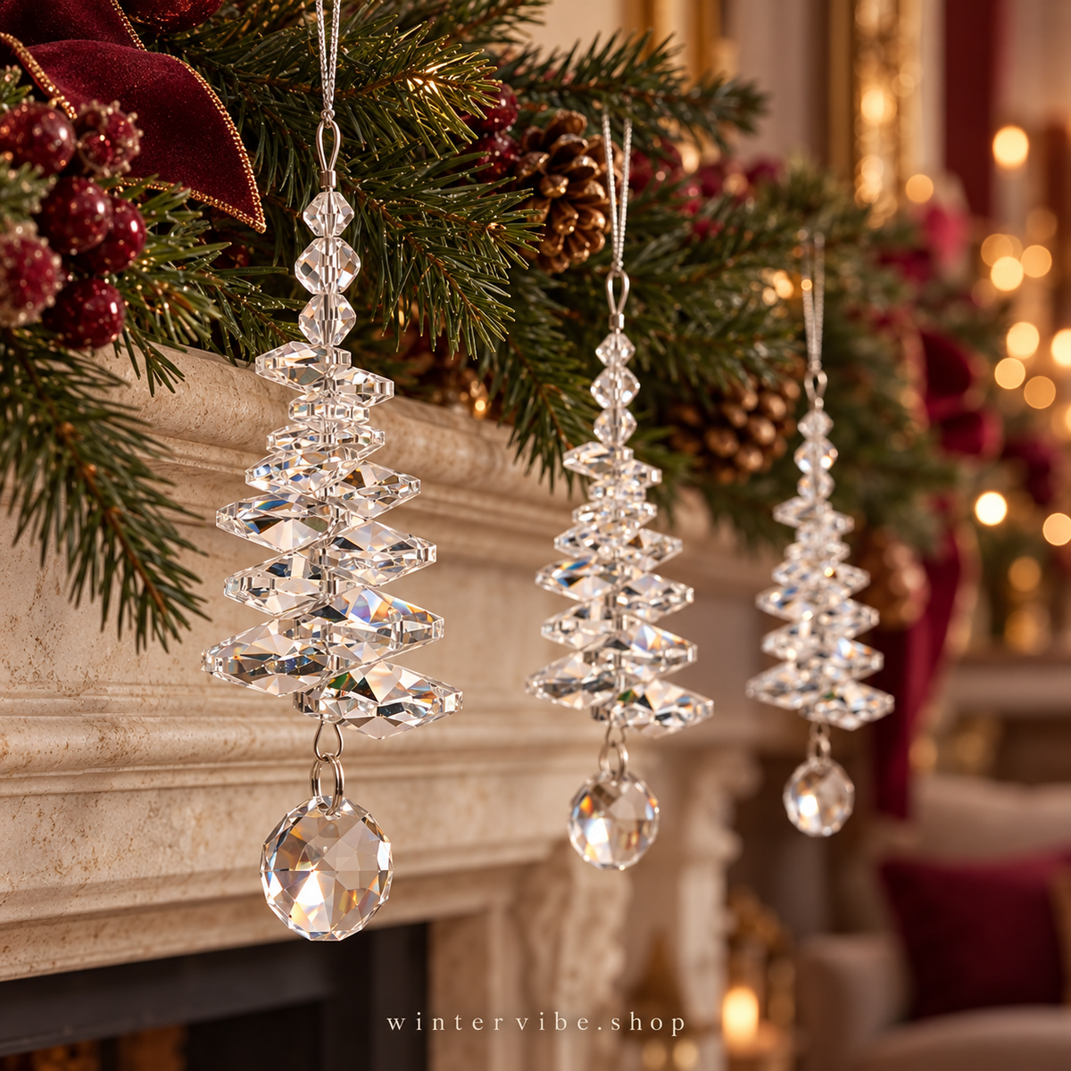 Funkelnde Weihnachtsbaum-Anhänger in Kristalloptik – 6er-Set