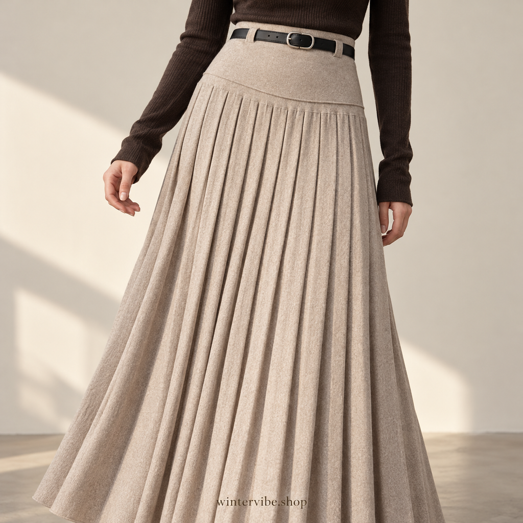 Eleganter Damen-Maxirock mit Plisseefalten – Zeitlos in Beige & Cremeweiß