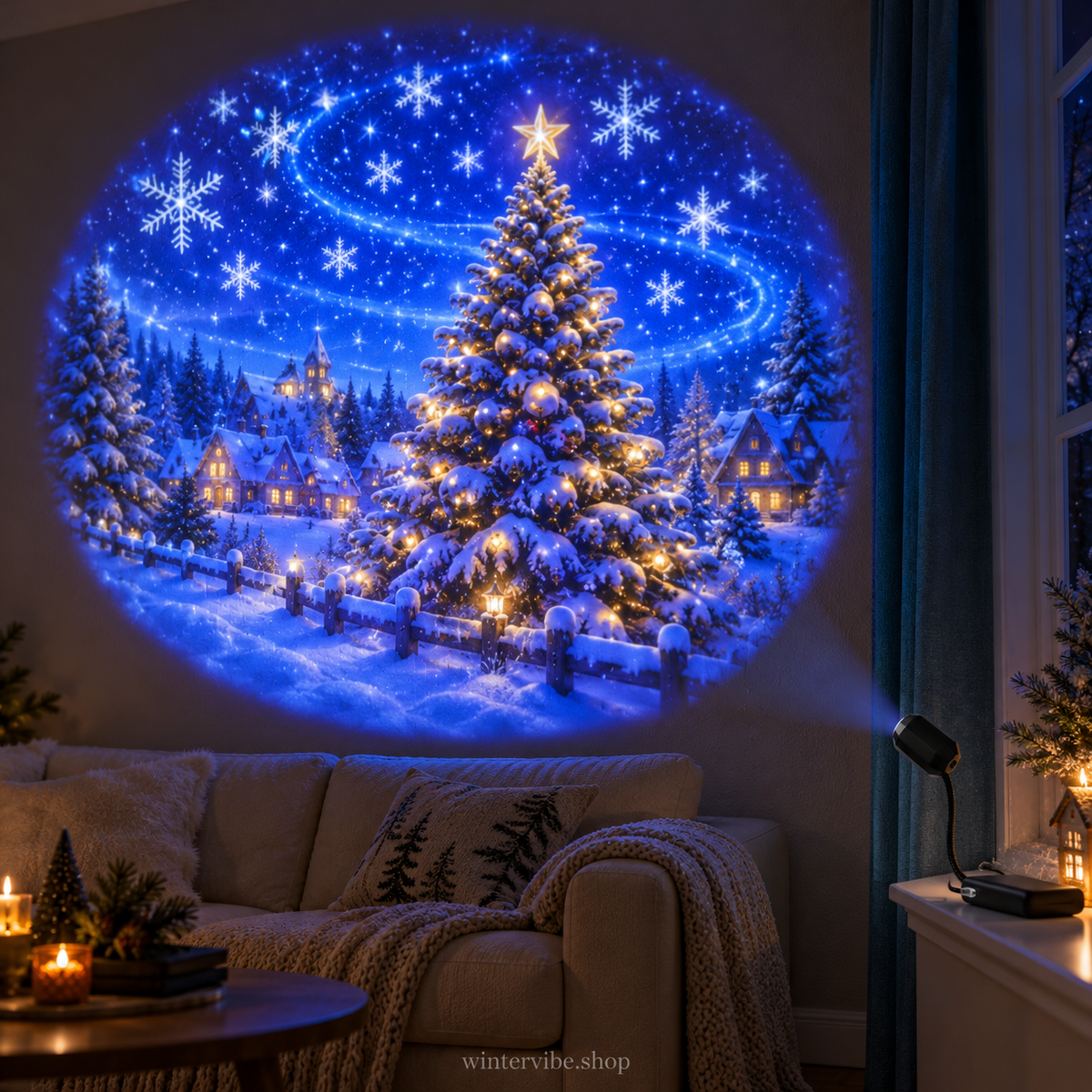 Weihnachtlicher USB-Projektor – 8 festliche Motive für Wand und Decke