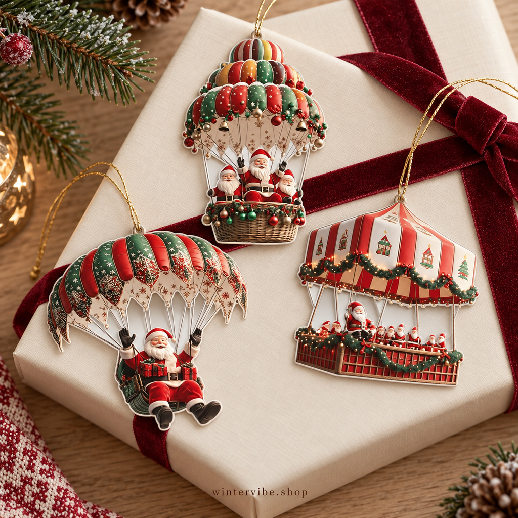 Un lot de 10 décorations de Noël en forme de parachutiste Père Noël, ornements suspendus en bois faits main – le cadeau de Noël idéal pour décorer la maison et le jardin