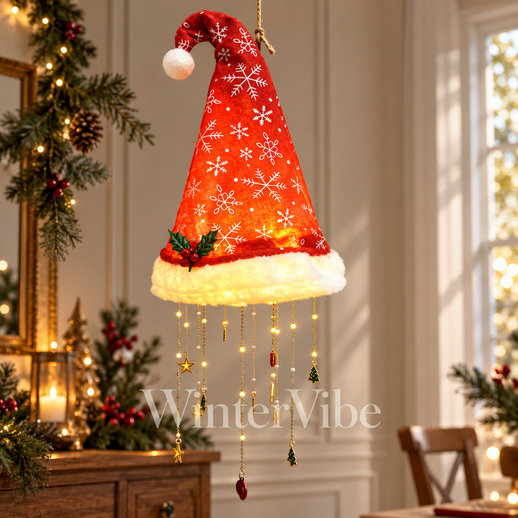 3pcs Leuchtende Weihnachtsmütze zum Aufhängen – mit warmem LED-Licht und dekorativen Anhängern