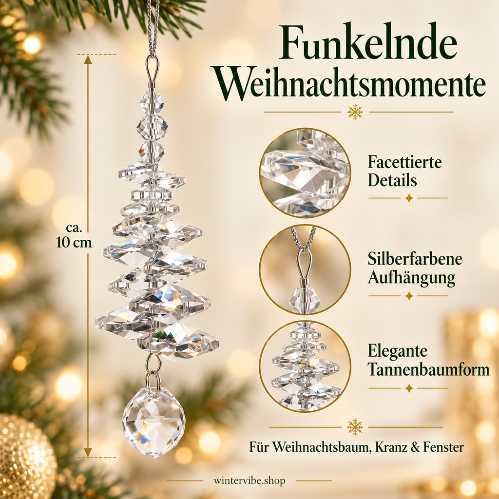Funkelnde Weihnachtsbaum-Anhänger in Kristalloptik – 6er-Set
