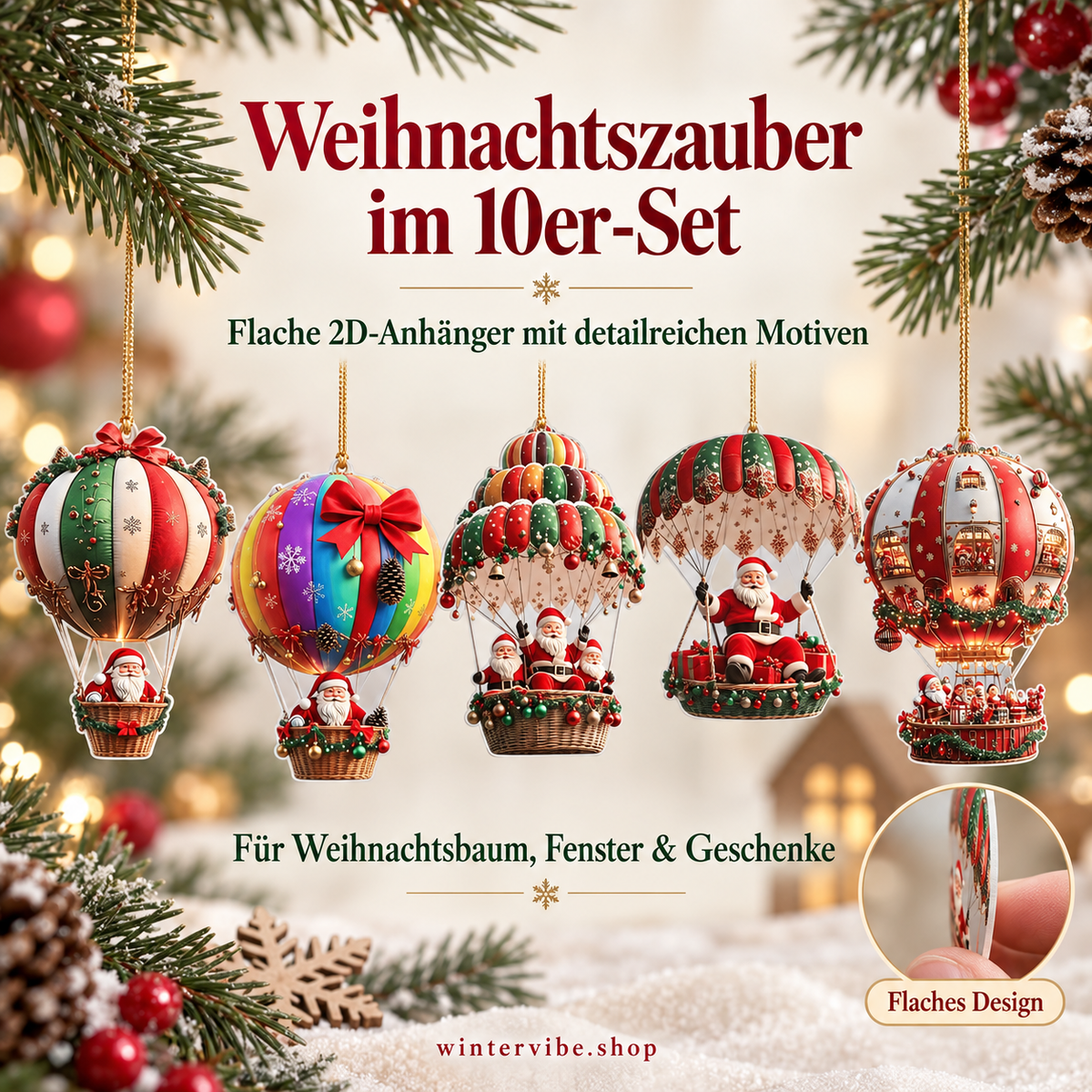 Ein Set mit 10 Stück Weihnachtsmann-Fallschirm-Serie, handgefertigte Holz-Hängeornamente – das perfekte Weihnachtsgeschenk zur Dekoration von Haus und Garten