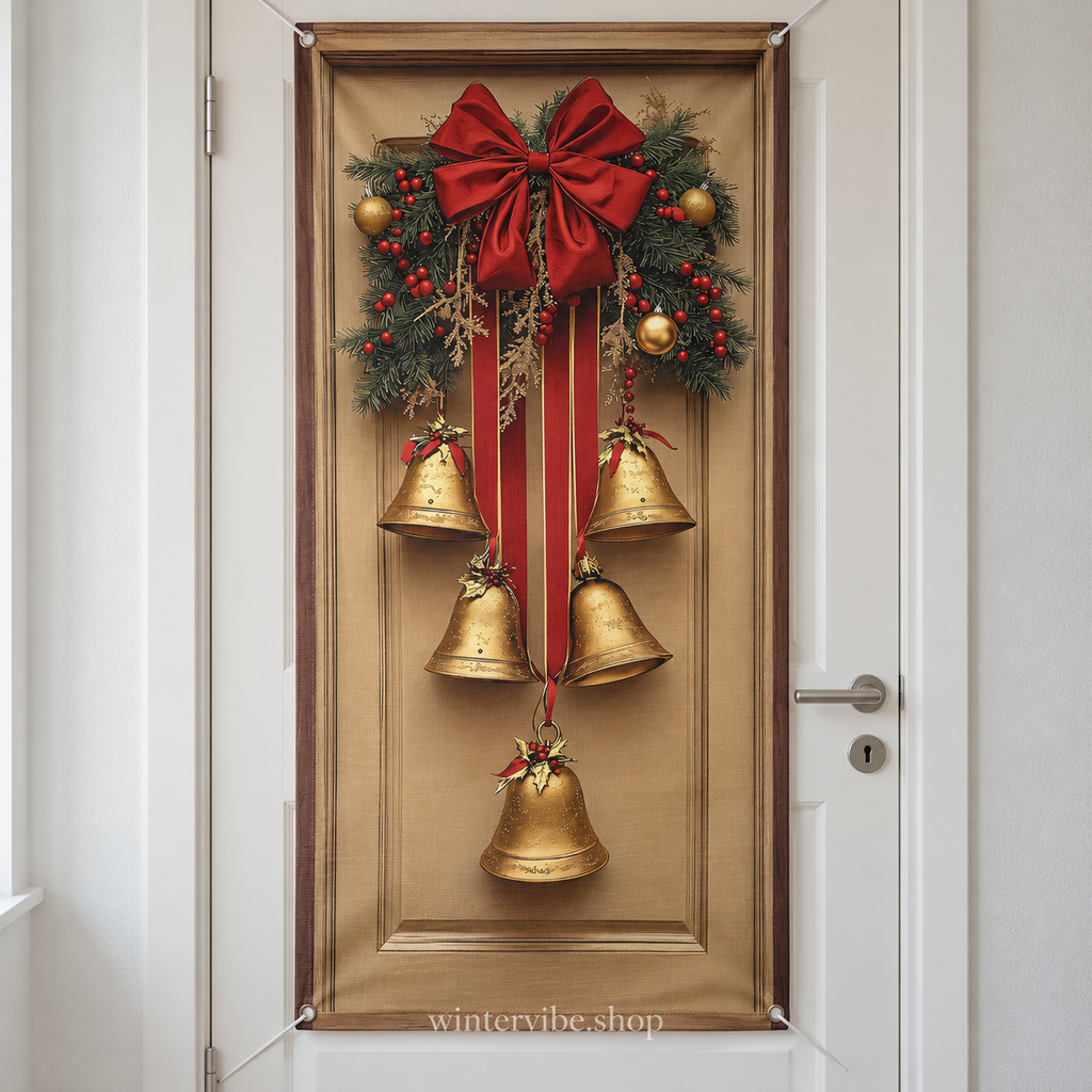 Weihnachtliches Türbanner mit Glockenmotiv & roter Schleife – 80 × 120 cm oder 90 × 180 cm