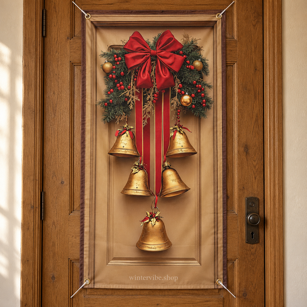 Weihnachtliches Türbanner mit Glockenmotiv & roter Schleife – 80 × 120 cm oder 90 × 180 cm