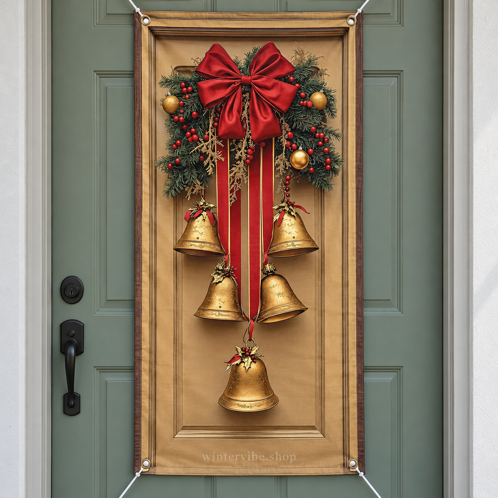 Weihnachtliches Türbanner mit Glockenmotiv & roter Schleife – 80 × 120 cm oder 90 × 180 cm