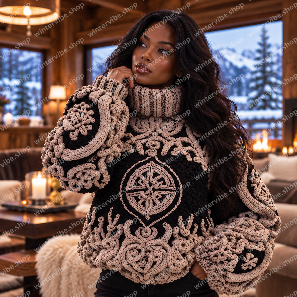 Damen Strickpullover mit Rollkragen – Kuscheliger Oversize-Pullover mit aufwendigen Zopfmustern