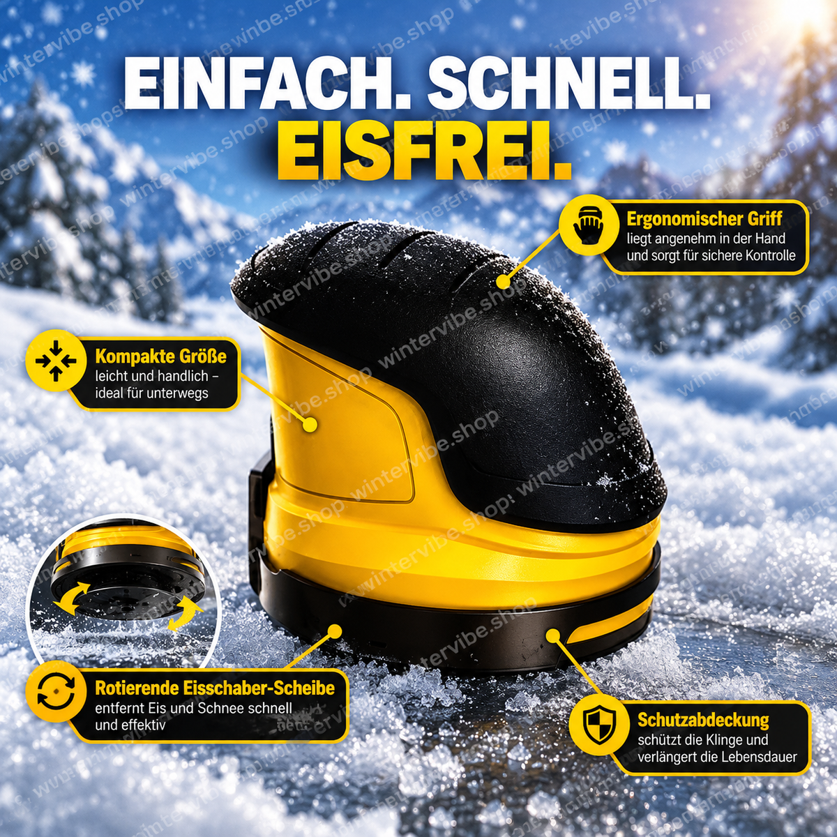 Elektrischer Auto-Eiskratzer mit rotierender Klinge – Kabellos, wiederaufladbar & leistungsstark