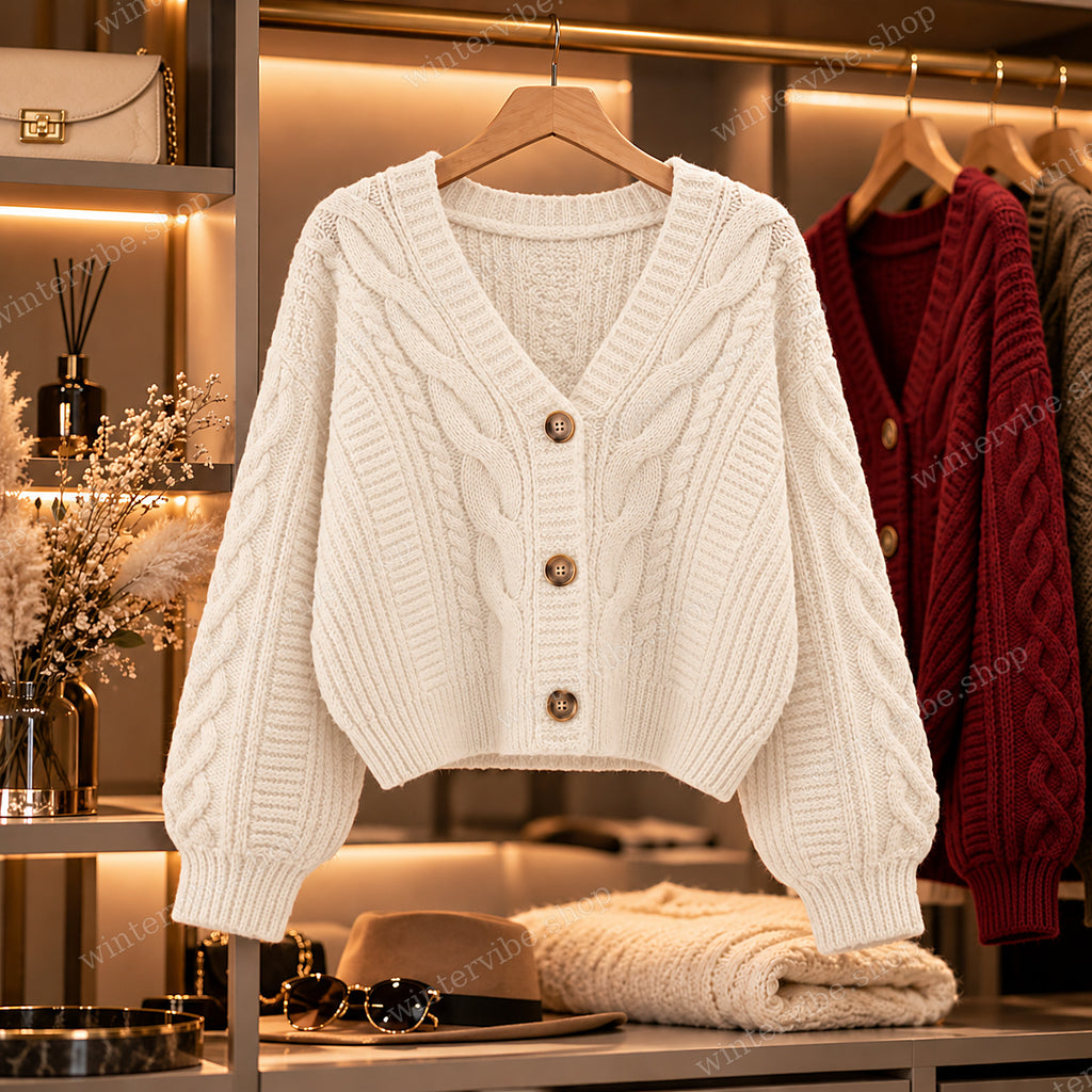 Damen Strickjacke mit Zopfmuster – Kuschelig, Elegant & Zeitlos | In 3 Farben
