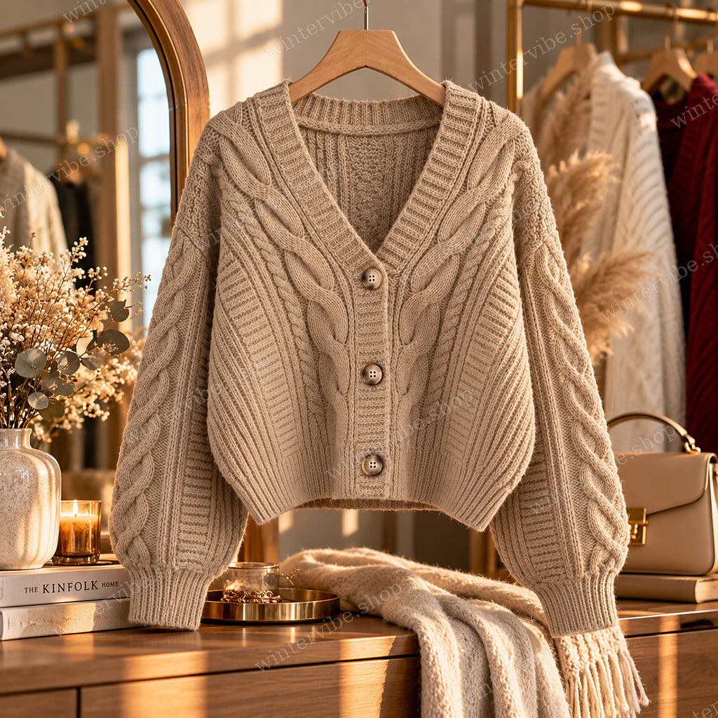 Damen Strickjacke mit Zopfmuster – Kuschelig, Elegant & Zeitlos | In 3 Farben
