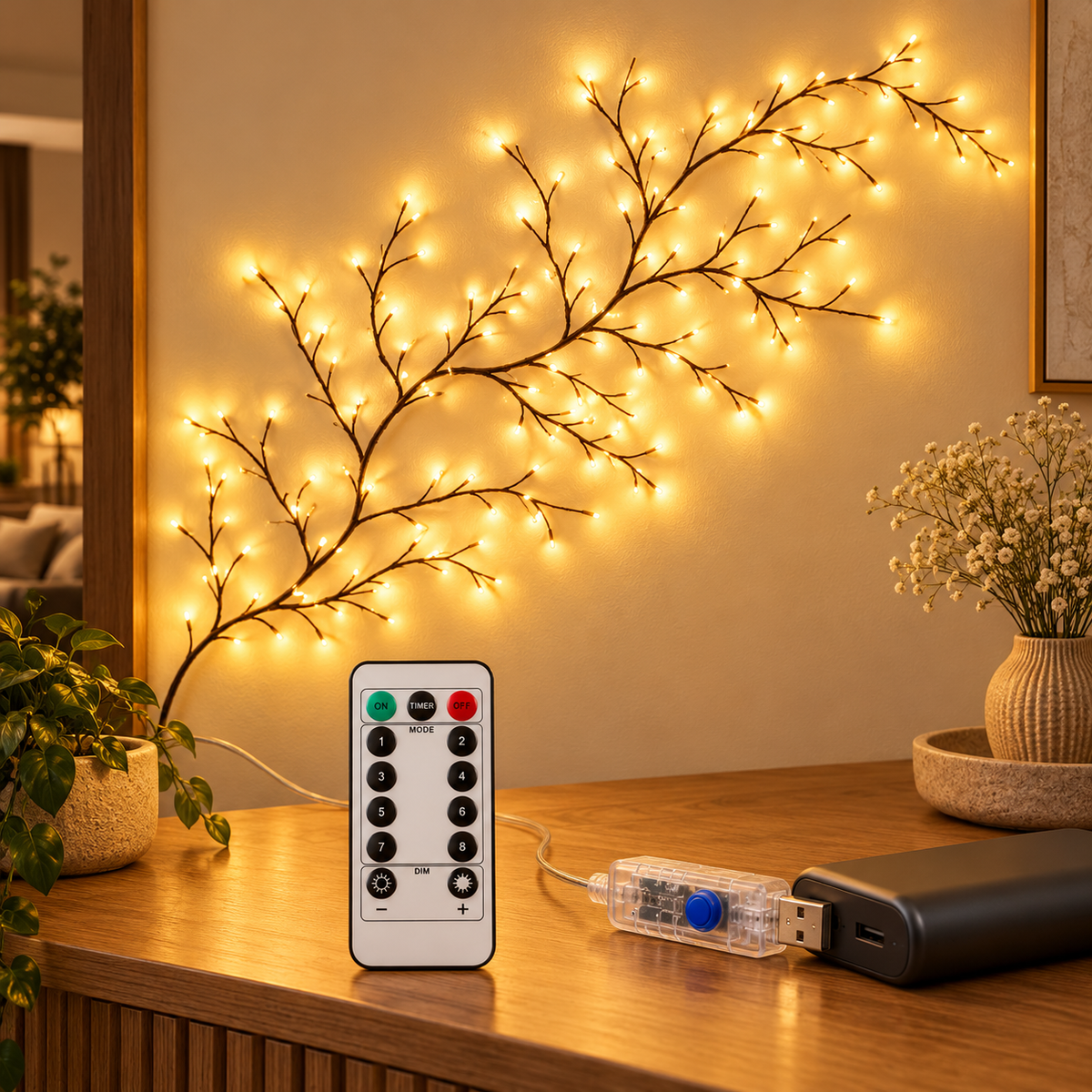 USB-LED-Lichterkette in Weinreben-Optik mit Fernbedienung ✨🌿