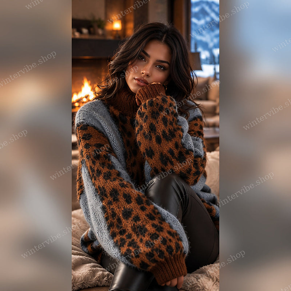Damen Oversize Rollkragenpullover mit Leopardenmuster – Kuschelig, Modern & Stilvoll